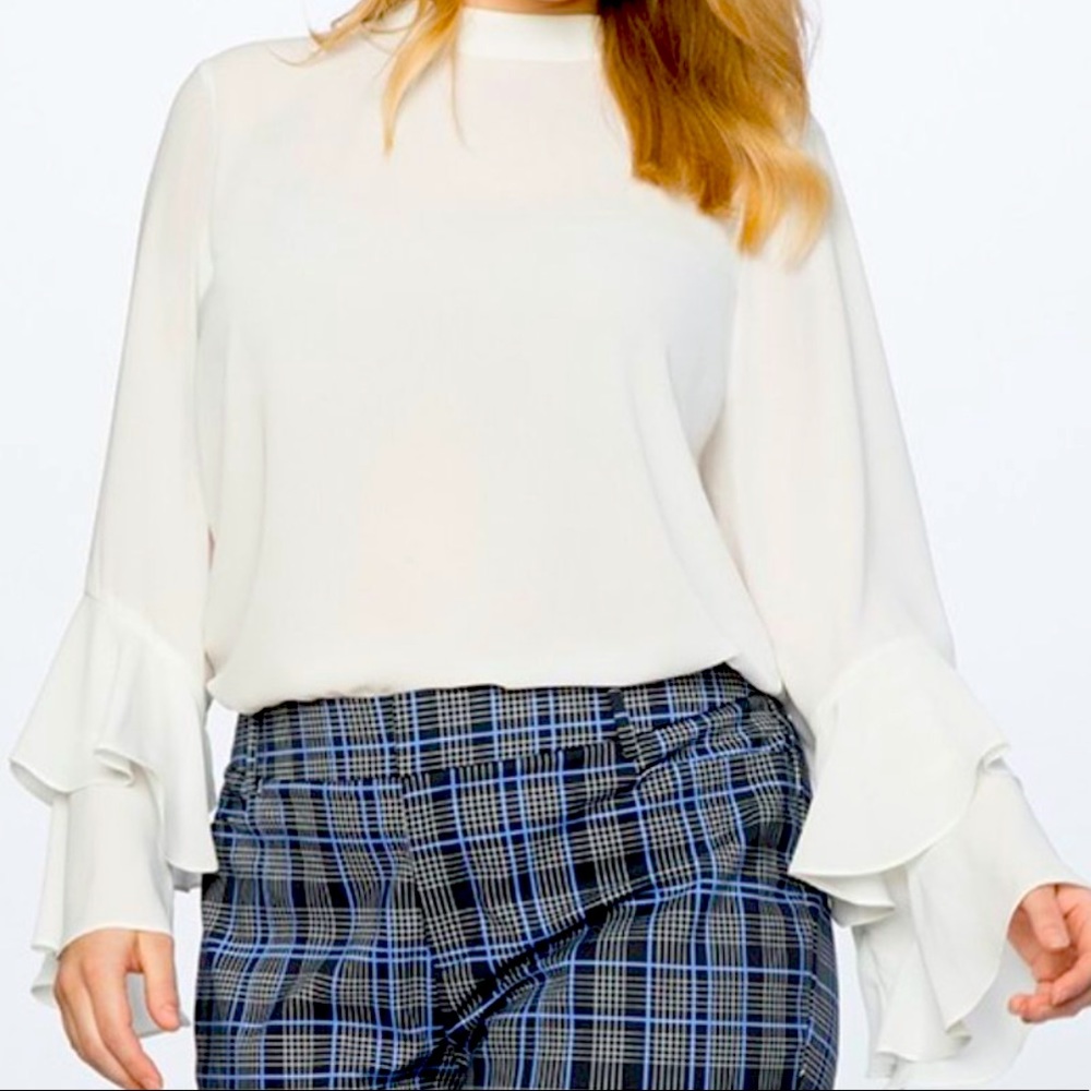 NWT Eloquii White Semi-Sheer Dramatic Sleeve Blouse Size 14